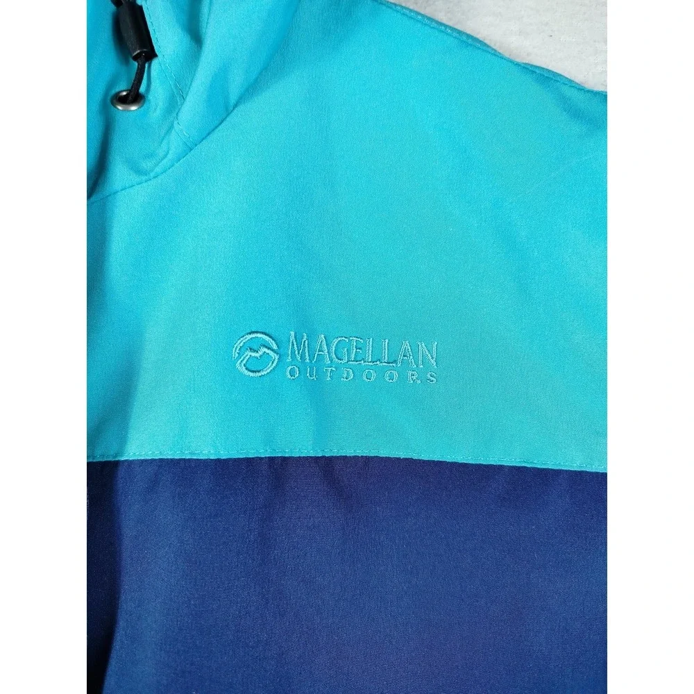 Magellan Outdoors Jacket Mens Small Blue Teal Hooded Fleece Lined Rain Coat